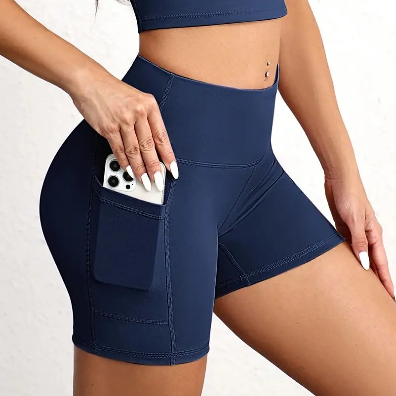 

Summer Sports Short With Pocket Women Butt Lifting Yoga Shorts Squat Proof High Waist Fitness Tight Shorts For Cycling Workout