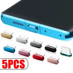 5/1Pcs Luxury Metal Dust Plug USB Type C Mobile Phone Charging Port Dustplug For Xiaomi Redmi Samsung Huawei Dustproof Cover Cap