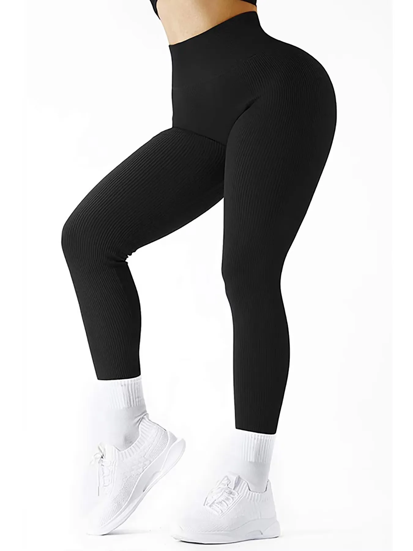 Leggings lavorati a maglia con filo Collant slim senza cuciture da donna Allenamento da palestra Corsa Vita alta Sollevamento fianchi Pantaloni fitness yoga ad alta elasticità