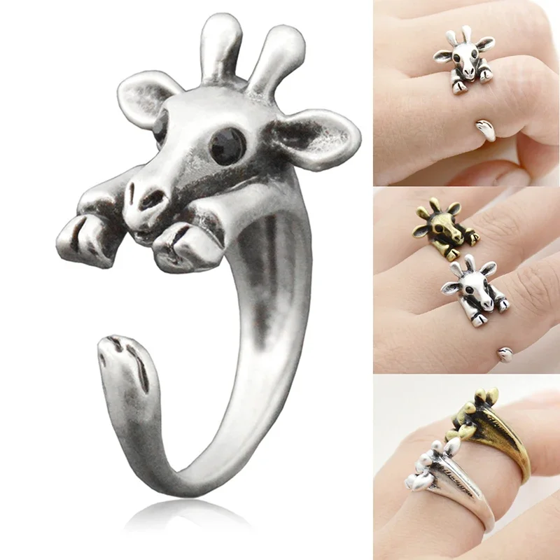 5 Style Giraffe & Goat & Horse & Lion & Leopard Shape Ringa for Women Midi Finger Vintage Retro Animal Ring Girls Ring Jewelry