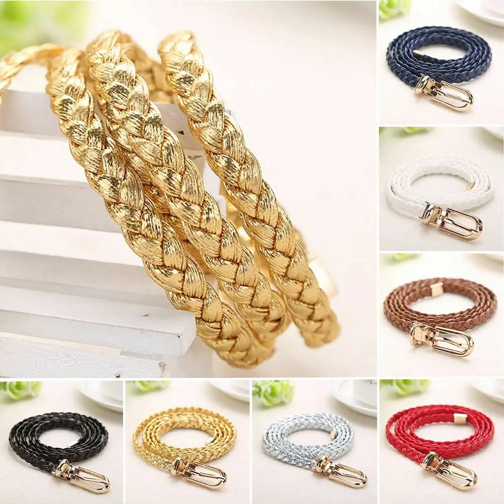 Women Thin Skinny Dress Weave Waist Band Pin Buckle Waistband Ladies Dress Cummerbands Braided Belt