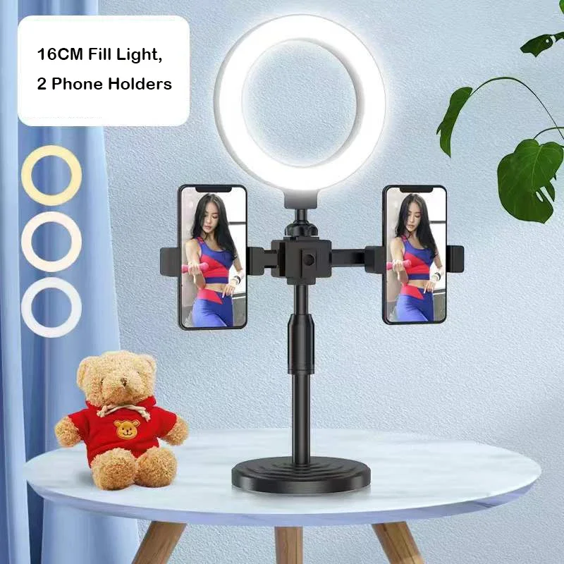 6in 16Cm Selfie Ring Licht Statief 2 Telefoon Standhouder Fotografie Ringlicht Cirkel Vul Licht Led Lamp Desktop Make-Up