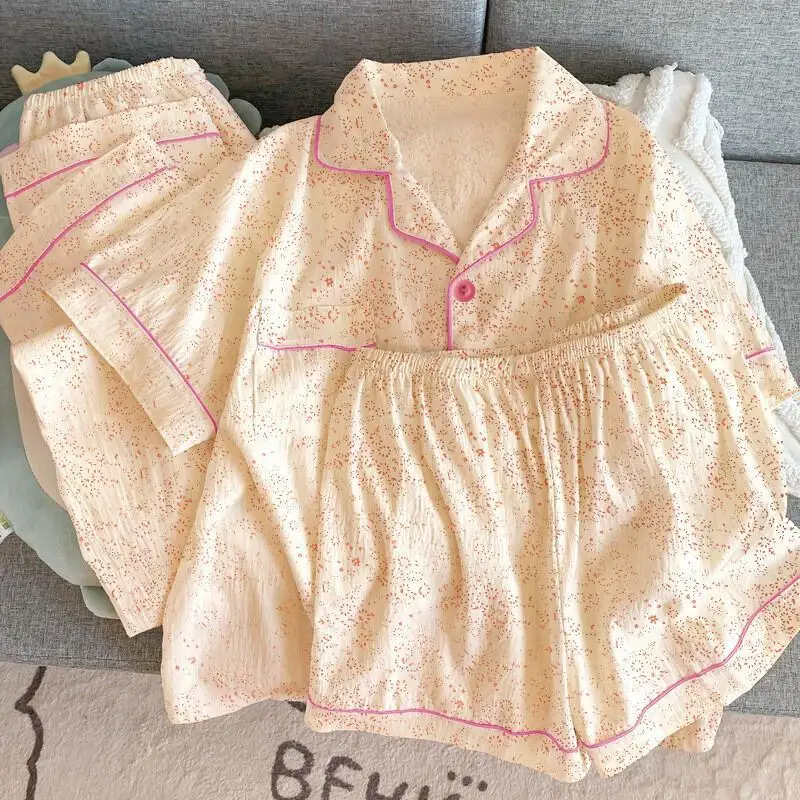 Pigiama sexy da notte in tessuto rugoso Set Real Shot Moda all'ingrosso Abbigliamento per la casa Abbigliamento per la casa Stile foresta Dolce design floreale