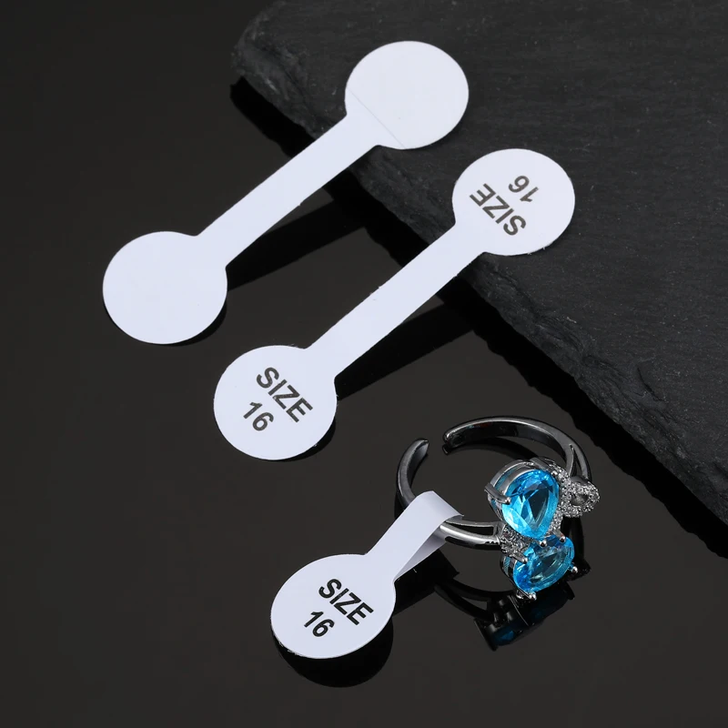 50pcs Ring Size Printed Tags Self-adhesive, glue ends adhesive free shank Jewellery necklace gummed tag rings label sticker X18