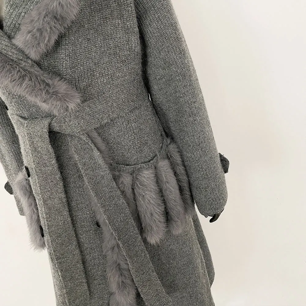 Cappotto lungo da donna in pelliccia di volpe invernale personalizzato maglione da donna morbido colletto di volpe giacca alla moda elegante trench capispalla