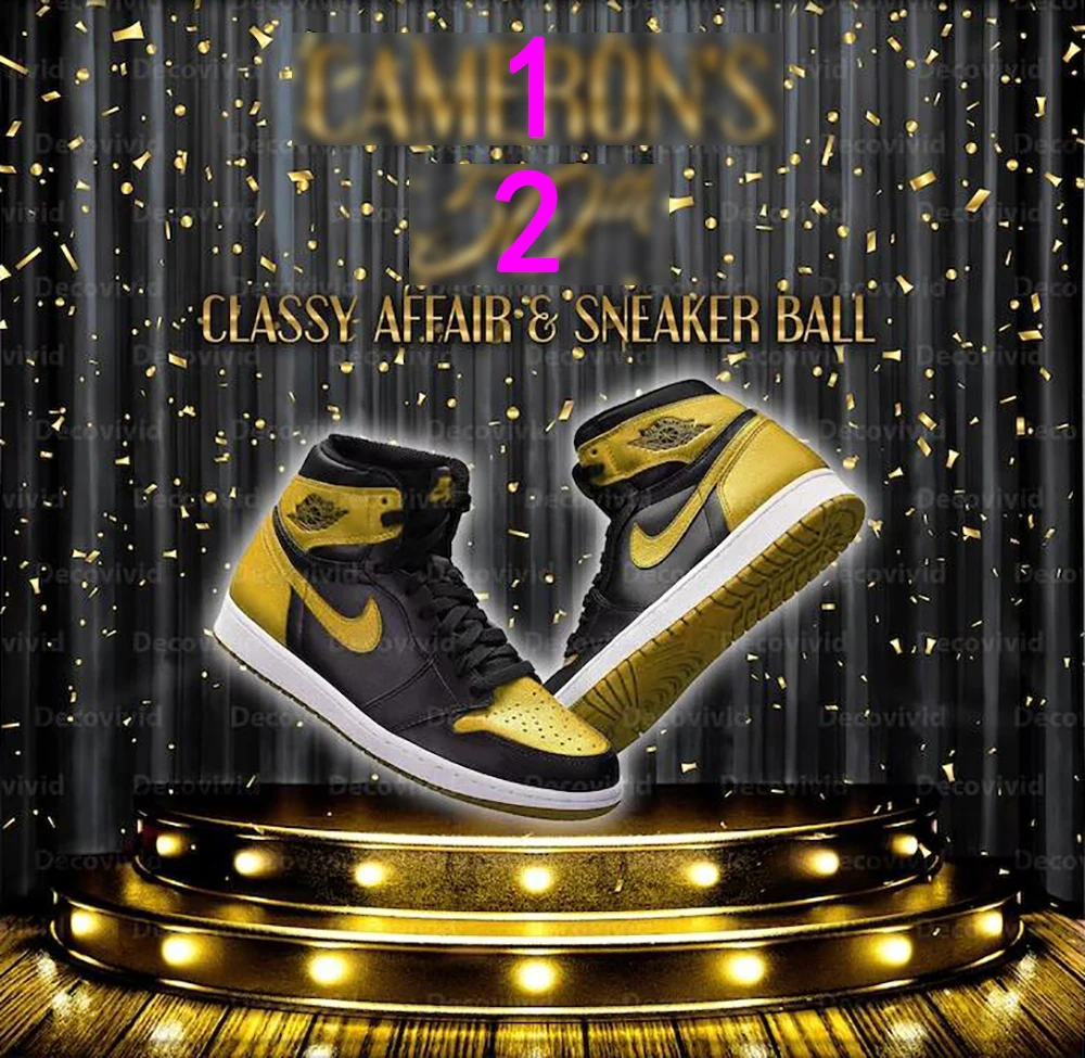 Custom Sneaker Ball Gold And Black Step And Repeat Sneaker Gala  Stage 50th Birthday backdrops party background