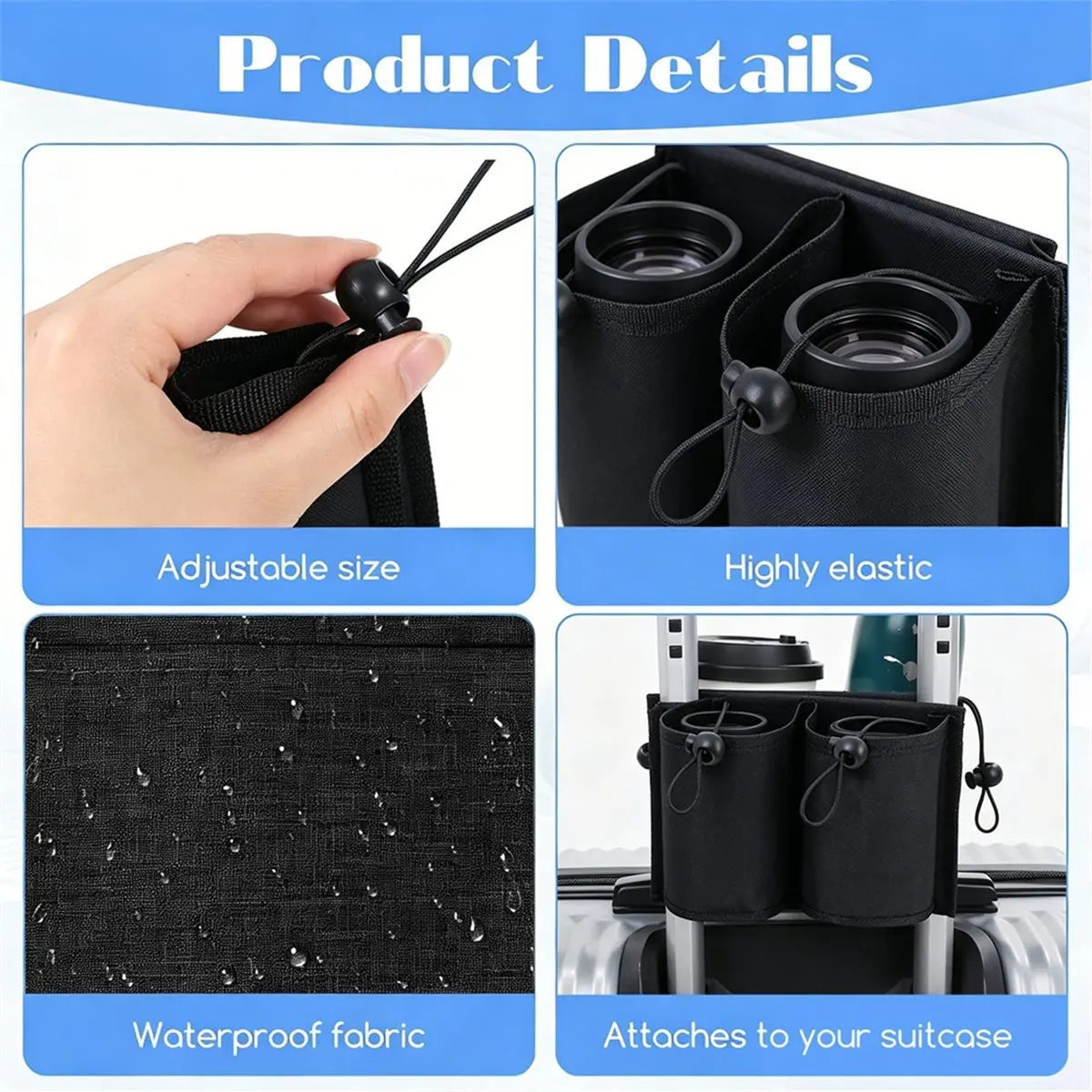 PHONE&GEAR Luggage Travel Cup Holder for Suitcases Free Hands, Carry on Beverage Cup Holder, Luggage Cup for Flight Attendants