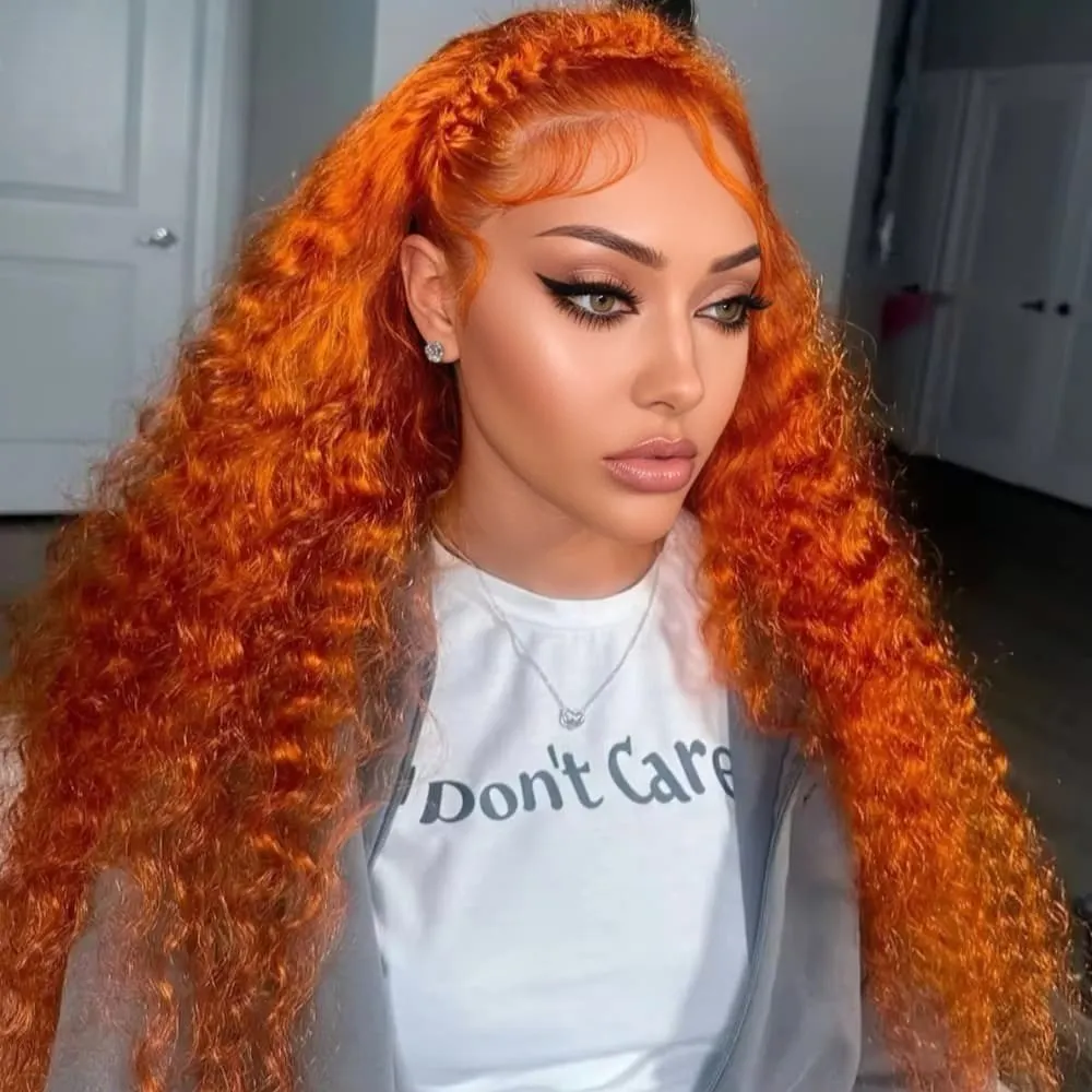 

Парик из натуральных волос Ginger Orange Deep Wave с HD-кружевной основой 13x4, плотность 250%, для женщин