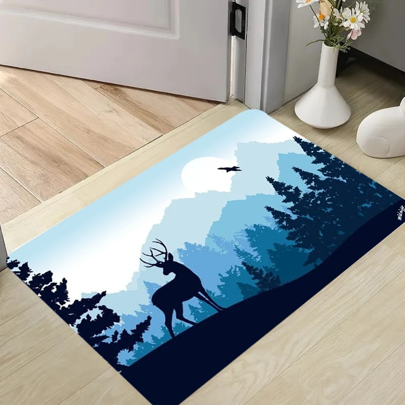Tapis de sol bleu et blanc motif lune, style scandinave, pour décoration intérieure, paillasson d'entrée