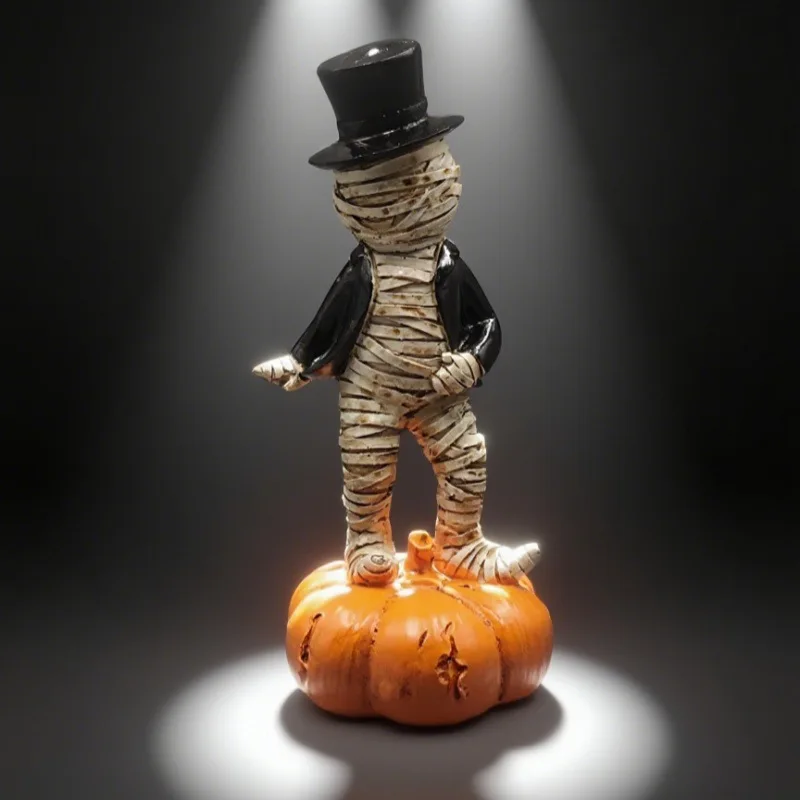 New Mummy Pumpkin Halloween Decor Miniature Desktop Model Scary Scene Ornament