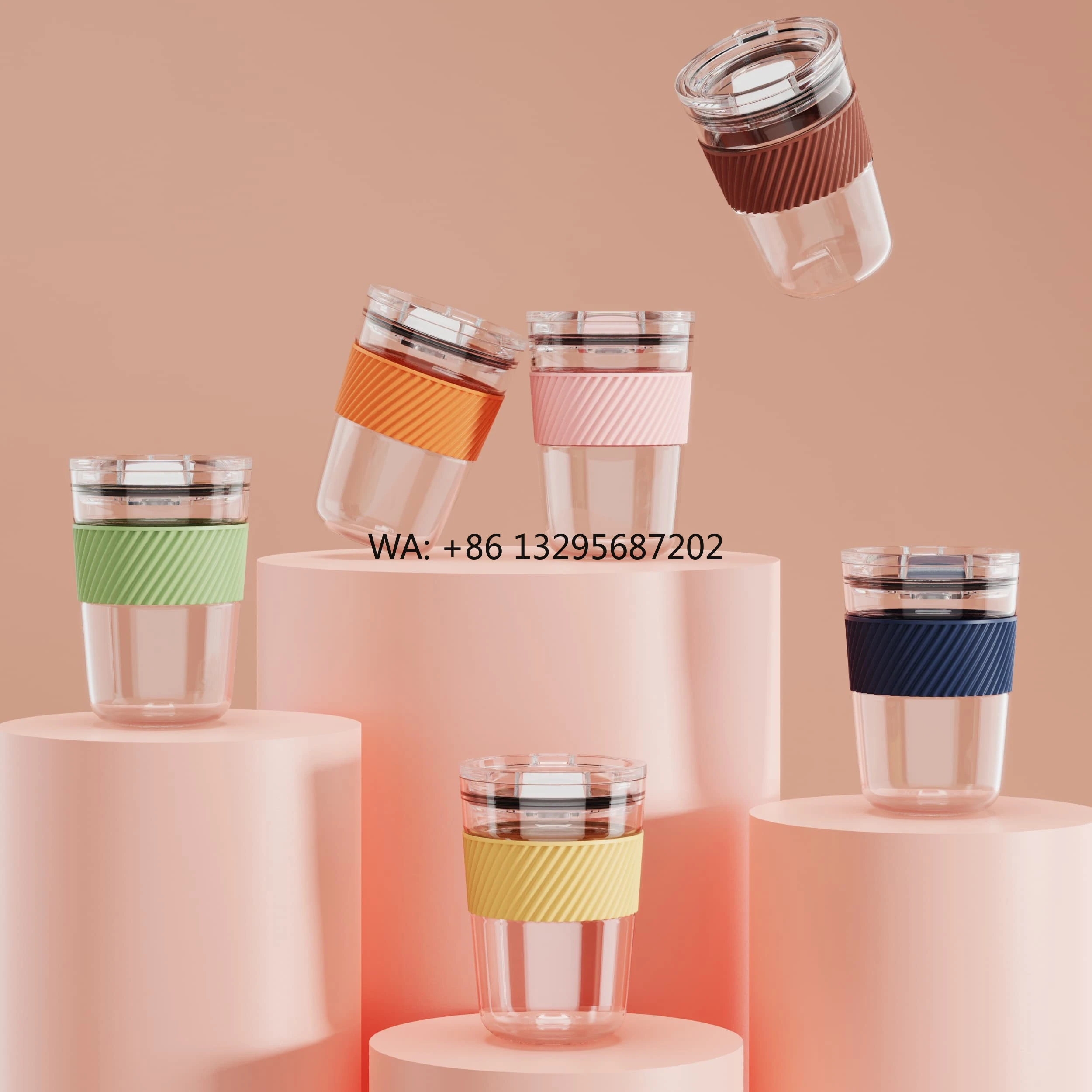 

Custom Modern Style Travel Pyrex Glass Tumbler Eco-friendly Lightweight Insulated Cover Convenient Sliding Lid Coffee Tea Cup