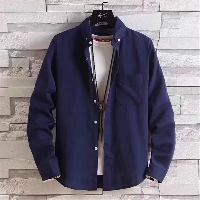 High-End Oxford Cloth Thin Long Sleeve Shirt for Men Spring Autumn Construction Site Workwear Casual Fashion Polyester Fiber
