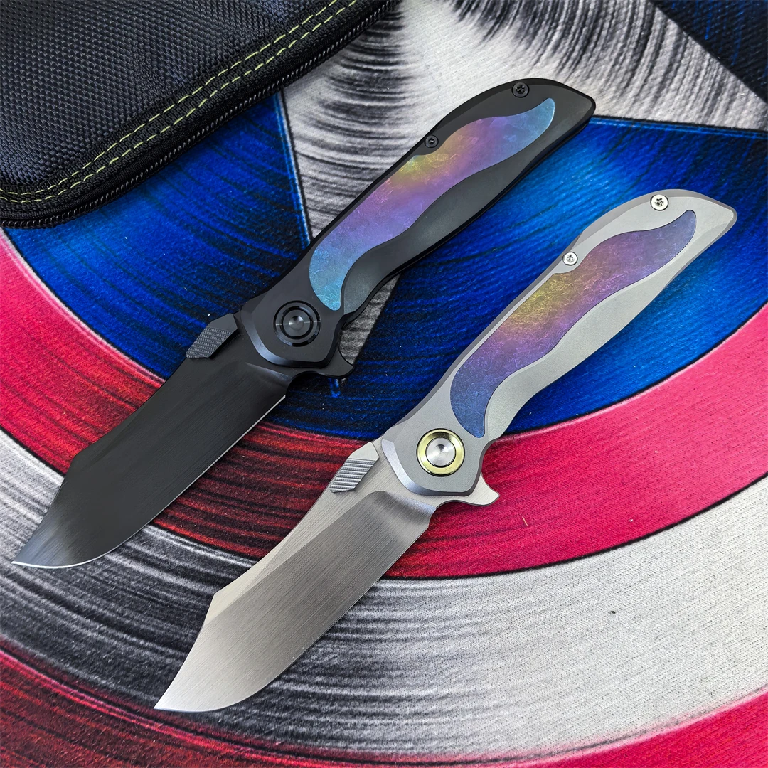 QK Original M390 Steel Folding Knife Titanium Alloy Handle Bearing Outdoor Hiking Rescue Hunting Camping Kitchen Knife EDC Tool