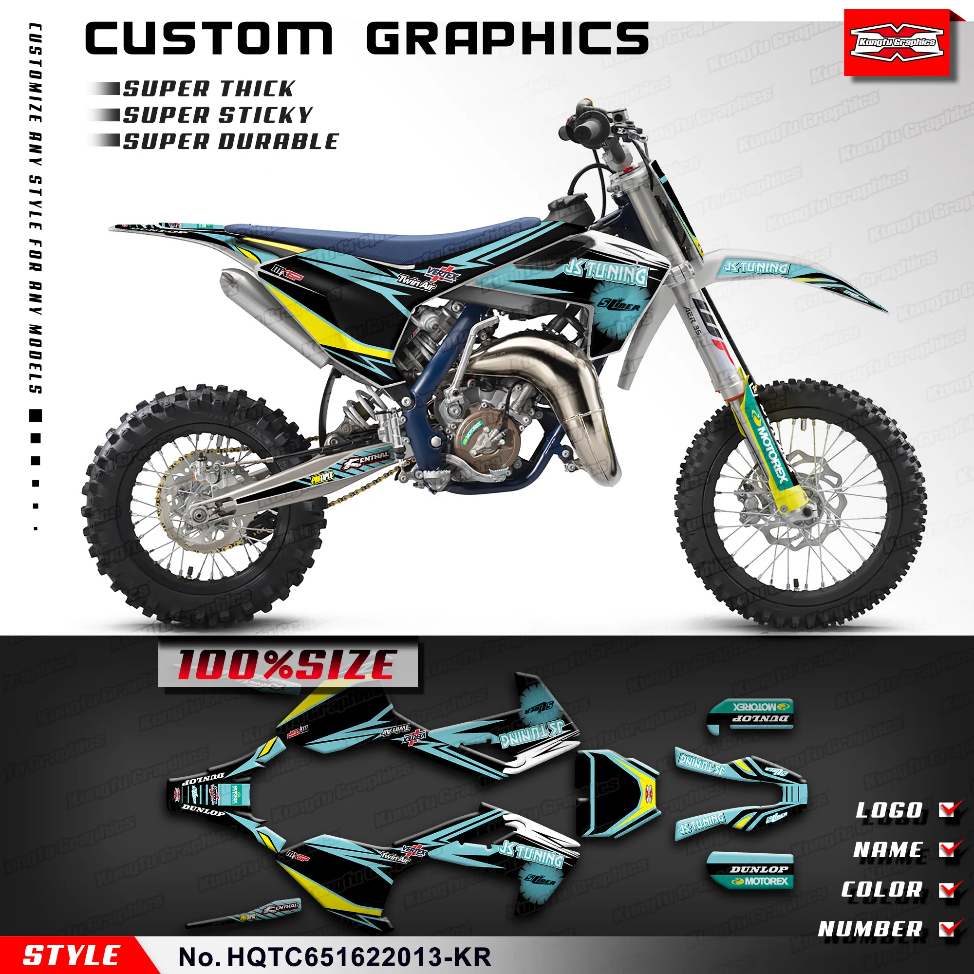 

KUNGFU GRAPHICS Motocross Stickers MX Racing Decals Kit for Husqvarna TC65 TC 65 2016-2023, HQTC651622013-KR