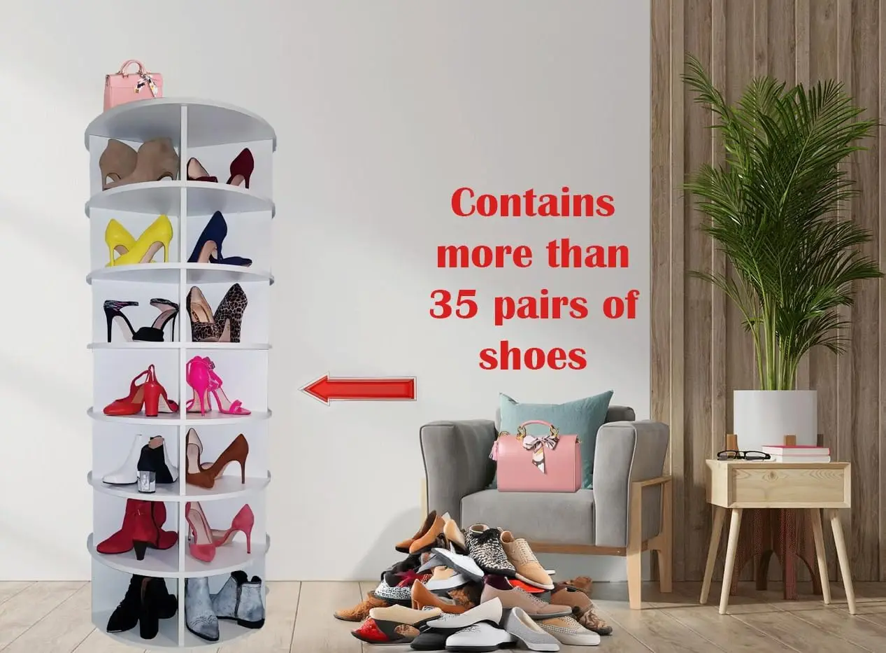 Original Rotating Shoe Rack Tower, original 7-tier hold over 35 pairs of shoes, Spinning Shoe Display Lazy Susan