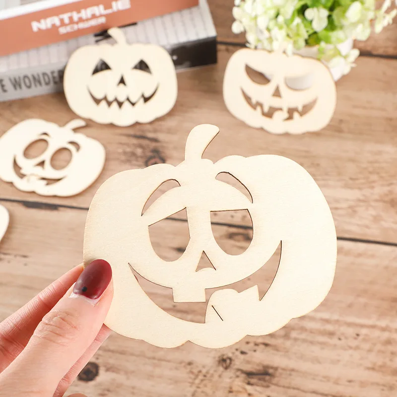 6 pz/set zucca in legno artigianato appeso divertente ornamento di zucca per la festa di Halloween decorazioni per la tavola di casa bambini regali