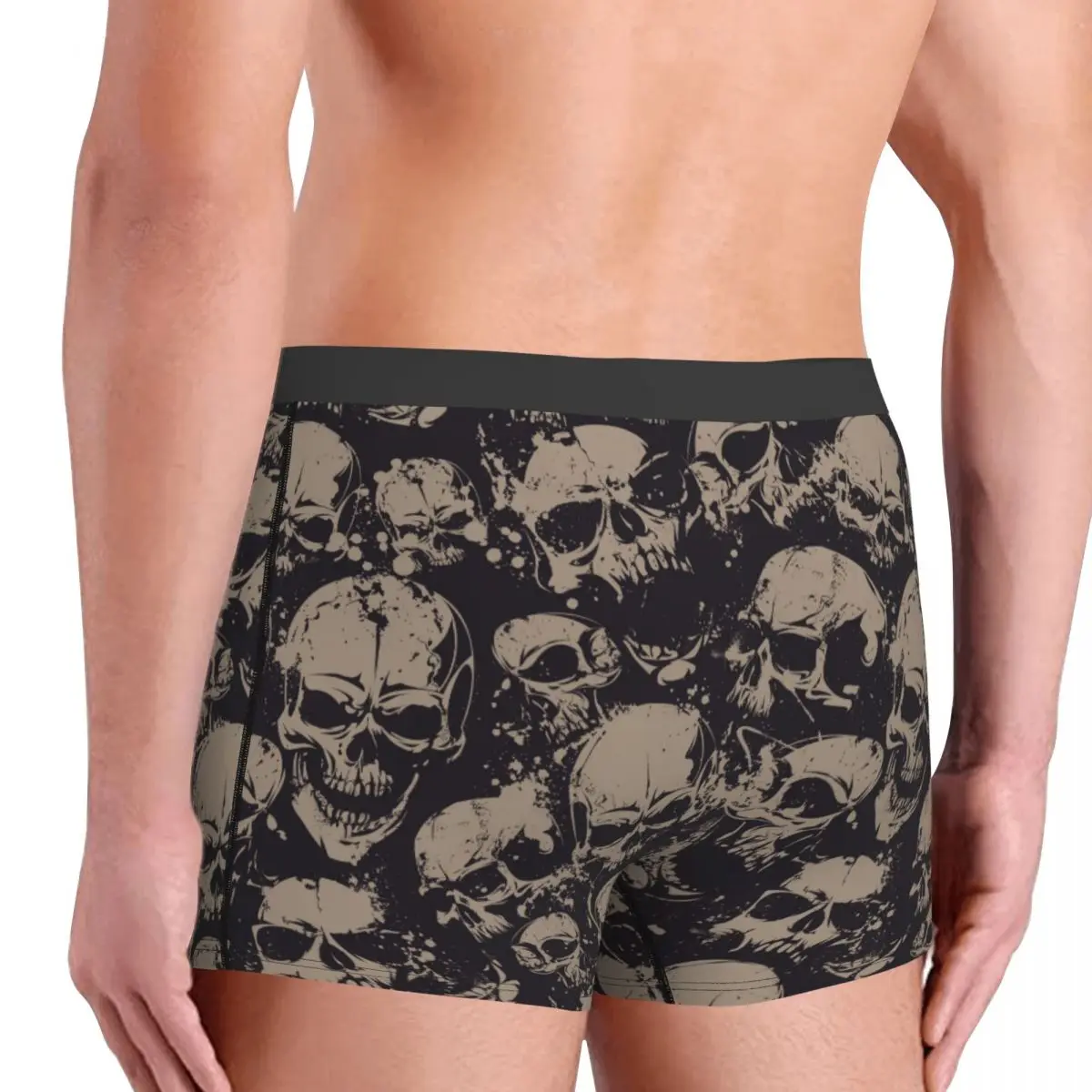 Funny Boxer Shorts Panties Men\'s Grunge Pattern With Skulls Rock Underwear Breathable Underpants for Male