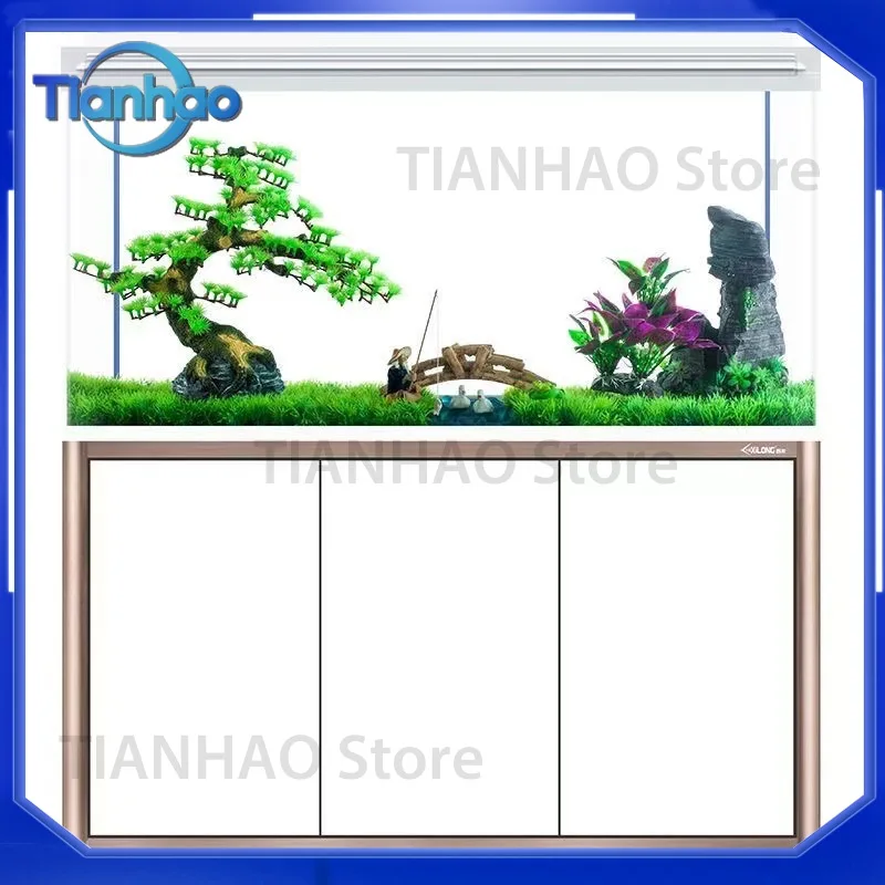 Large Floor Standing Eco-Friendly Glass Fish Tank with Cabinet for Household Living Room Use Water-Free Lazy Goldfish Tank