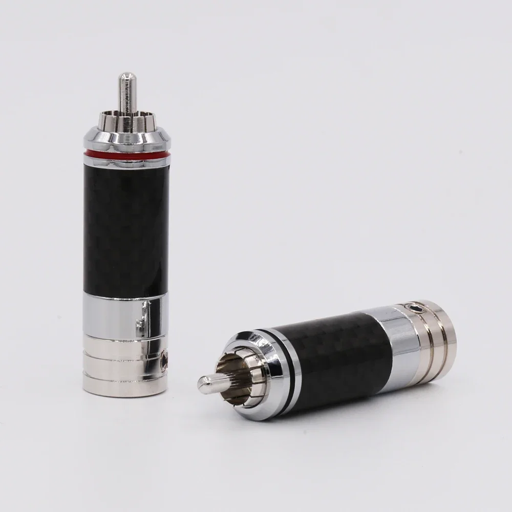 Fiche de connecteur RCA en fibre de carbone plaquée cuivre rhodium, sans soudure, 4 pièces