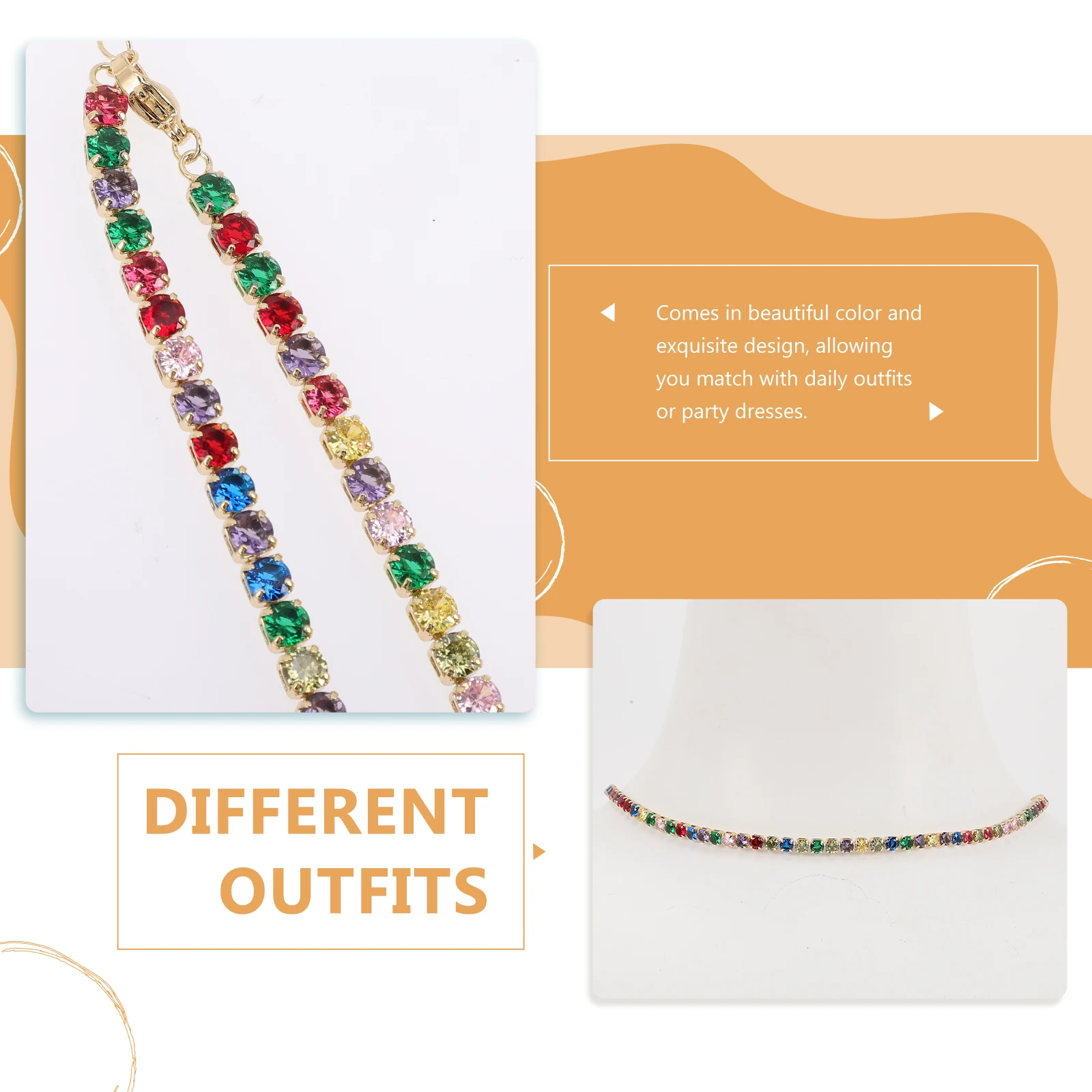

Zircon Necklace Colorful for Women Stones Tennis Necklaces Jewelry Copper Choker Miss