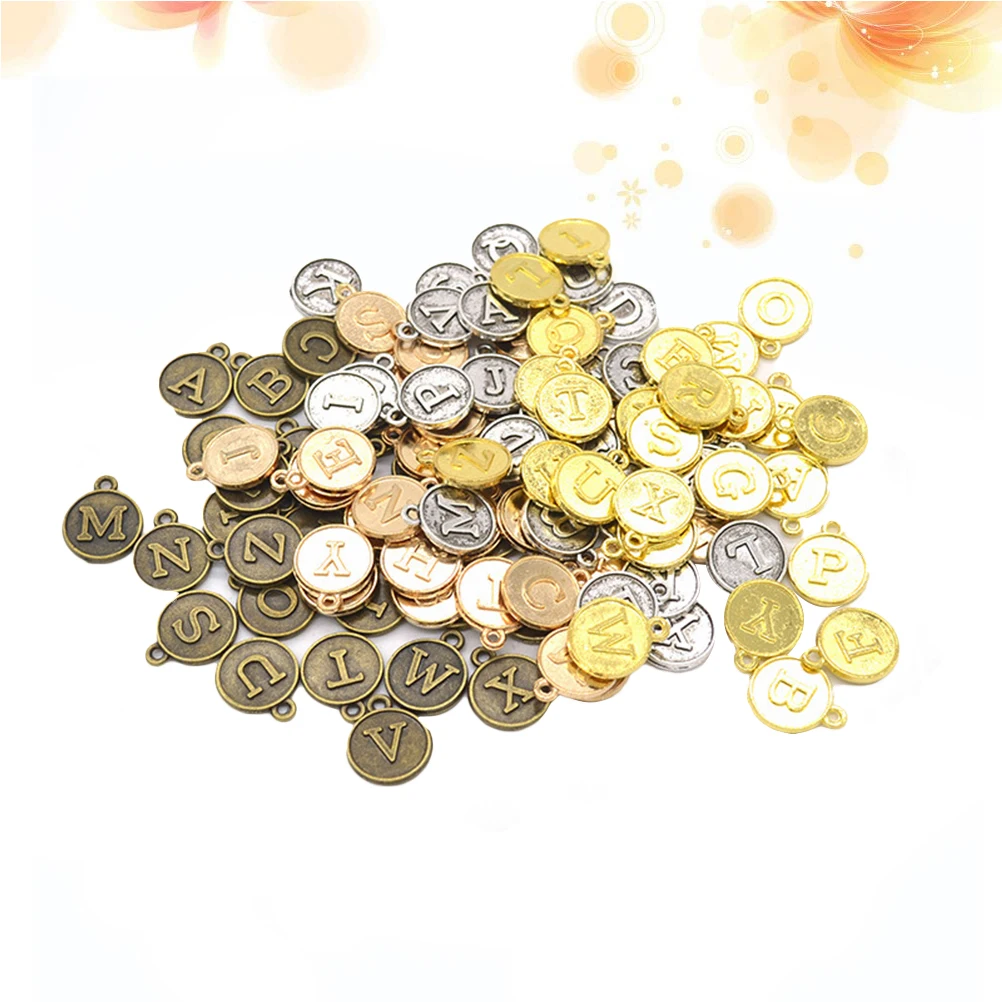 

130 Pcs Letter Pendant Jewelry Making Charms A-Z Letters 26-Letter Alloy Plated Pendants Retro Style Small