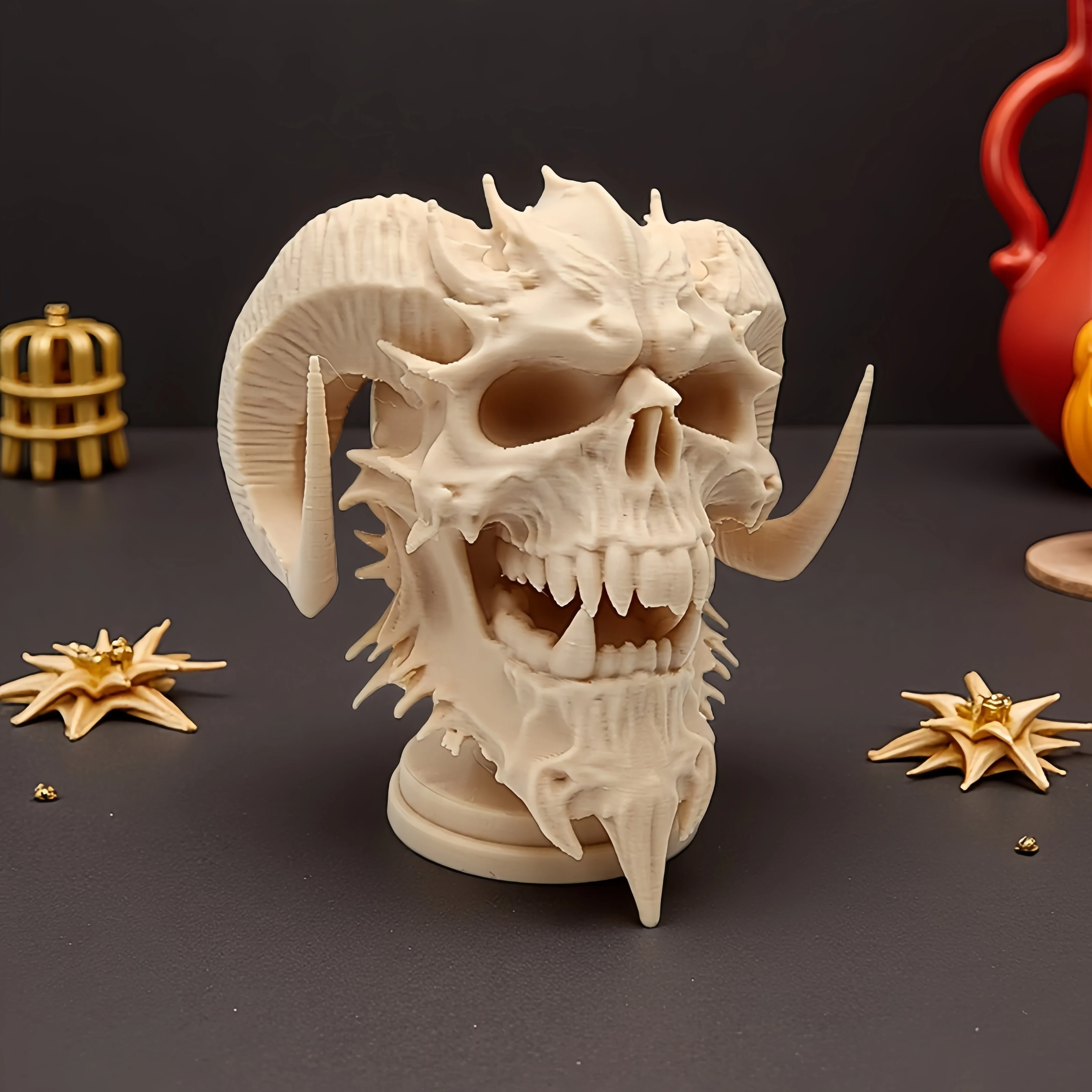 3D-Gedruckte Skelett-Dämon Halbkörper-Statue, Hochpräzises Harzmodell, Gotische Schreibtisch-Dekoration, Kreative Bücherregal-Deko, Punk