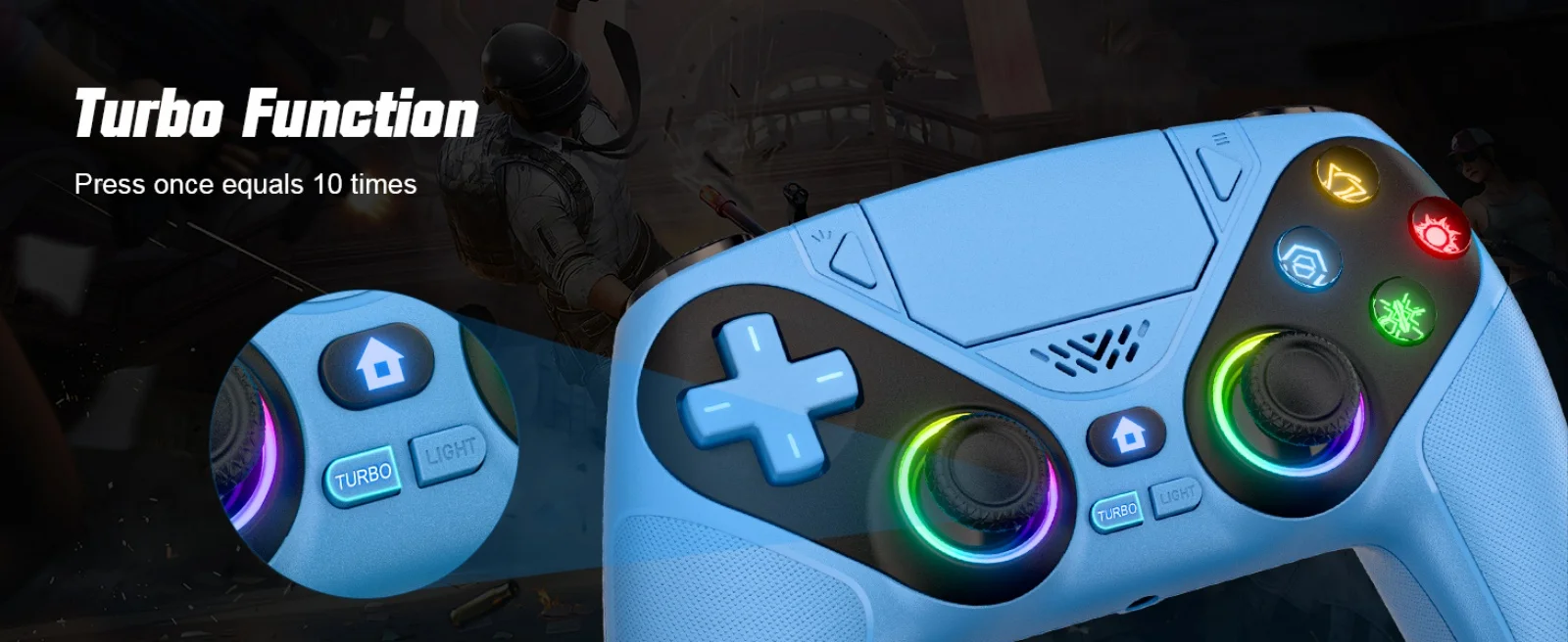 Controller für PS5/Playstation 5/PC, kabellose BT-Gamepads, Spiel-Joystick mit RGB-Turbo/Marco-Trigger, Dual-Vibration-Fernbedienung – Detail 3