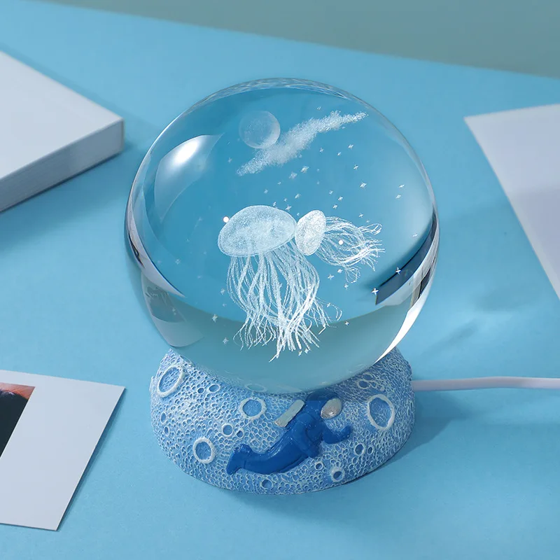 New 3D Marine Animals Bola De Cristal Luminescence Glass Crystal Ball Resin Bbase Adornos Para El Hogar Desktop Decor