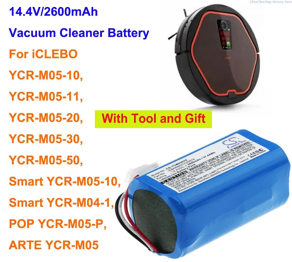 CameronSino 2600mAh Battery for iCLEBO YCR-M05,YCR-M05-P,YCR-M04-1,YCR-M05-10,YCR-M05-11,YCR-M05-20, YCR-M05-30, YCR-M05-50