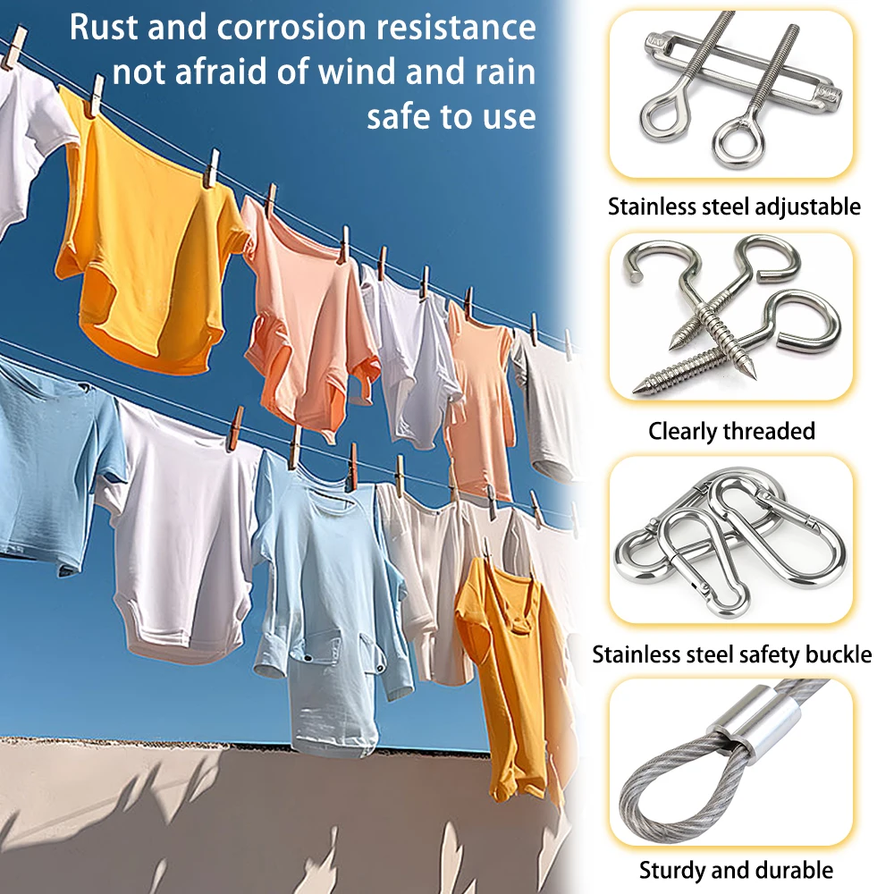 20/30/40M Stainless Steel Wire Rope With PVC Coating Adjustable Camping Clothesline Camping Tent Rope Safety Fence Rope