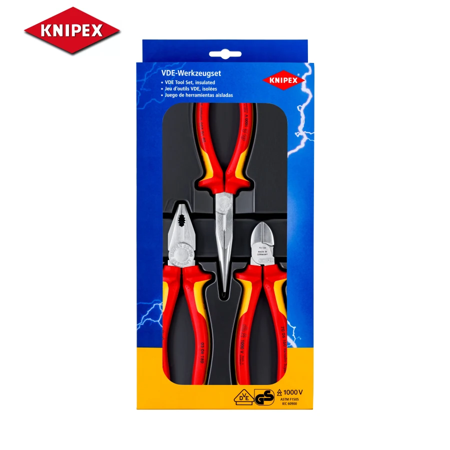 KNIPEX 3 Pieces Pliers Set Combination Plier Diagonal Cutters Needle Nose Pliers 002012 7006160 0306180 2616200