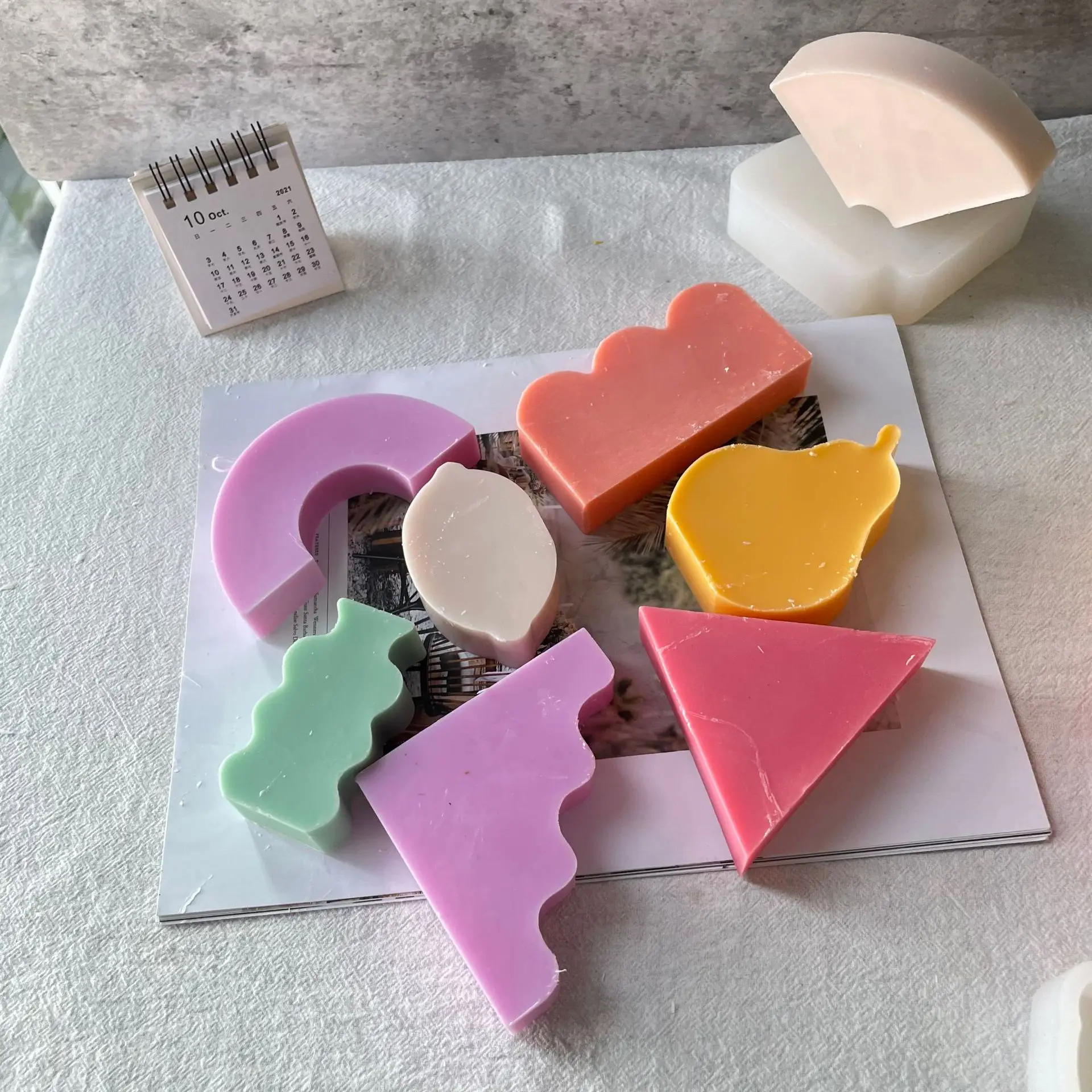 Geometric Shape Flower Candle Silicone Mold Nordic Architecture Cake Decorative Korean Building Home Desktop Decor Cement Crafts