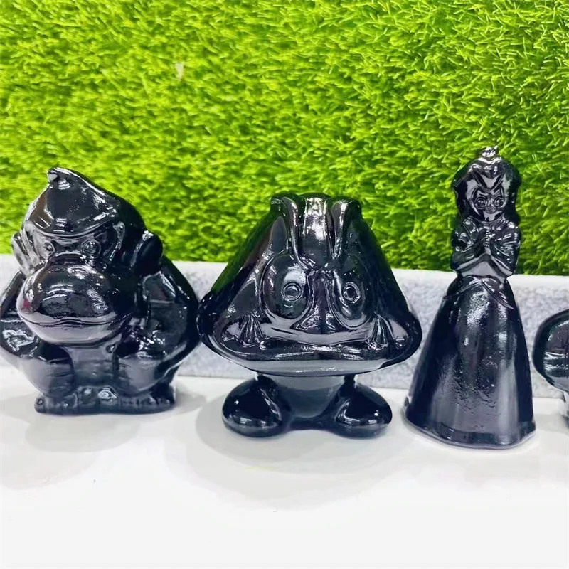 5pcs Natural Black Obsidian Cartoon Carving Carved Animals For Jewelry Making Diy Necklace Bracelet Accessory