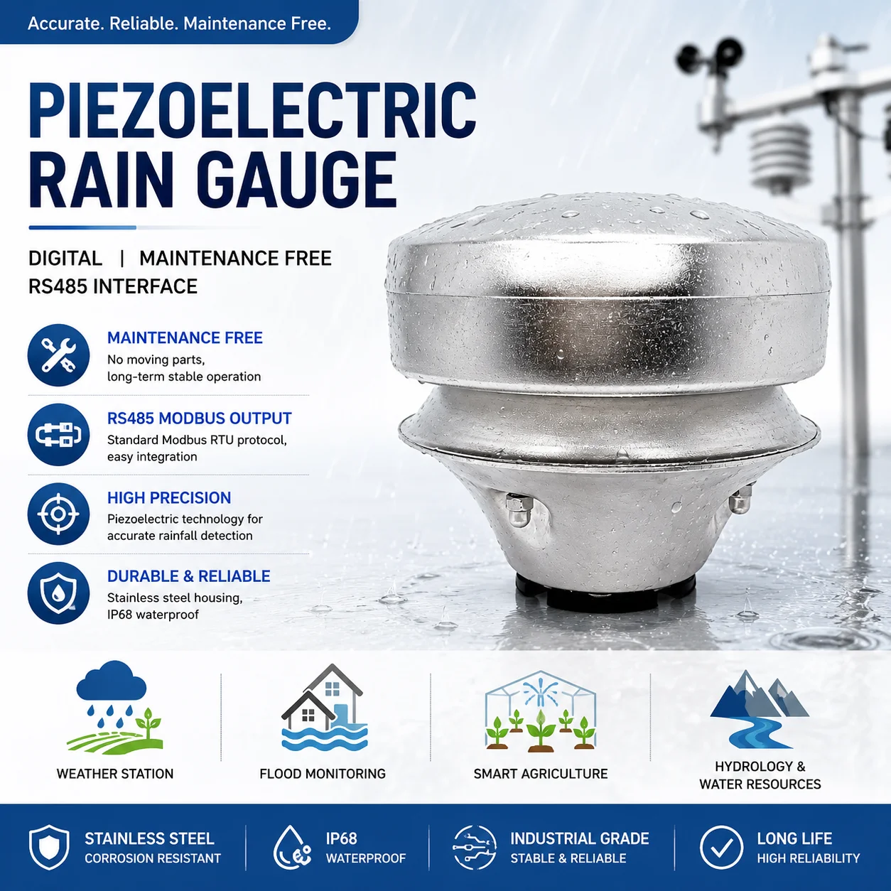 Rain Gauge Digital - Pluviomètre numérique en métal sans entretien