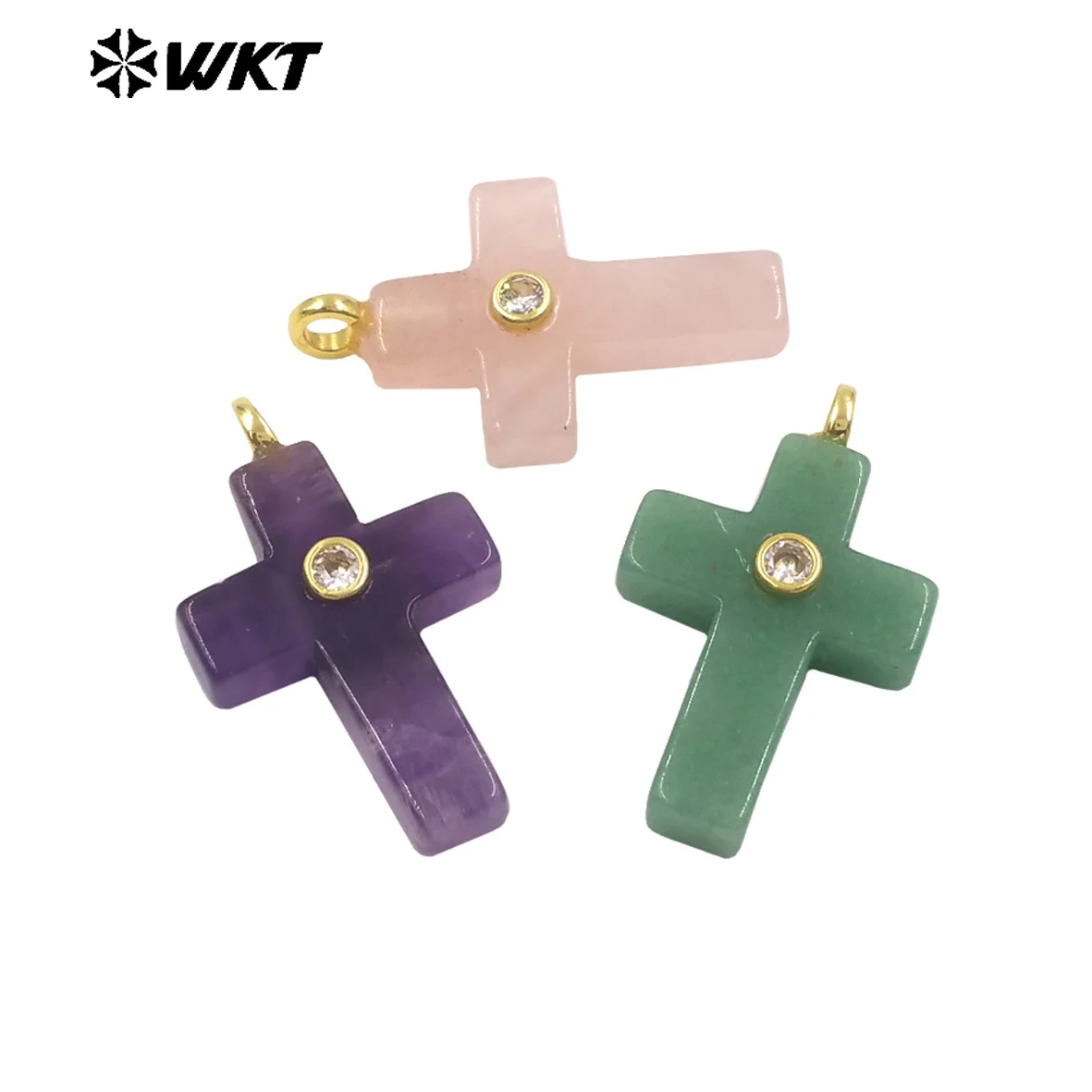 

WT-P2110 Geometric Cross Shape Turquoise Colored Stone White Crystal Quartz With Zircon Paved Pendants For Earrings Making