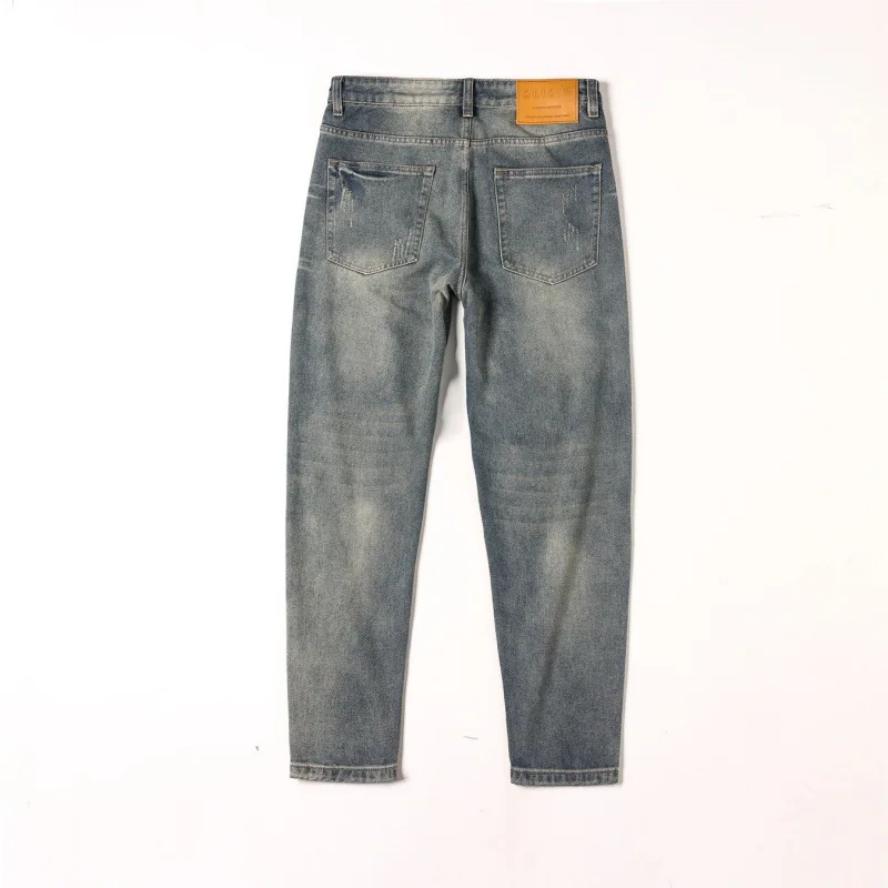 Gat & Patch Jeans Heren Modieuze Patch Bedrukt Losse, Rechte Amerikaanse Street Retro Distressed Stiksels Denim Lange Broek