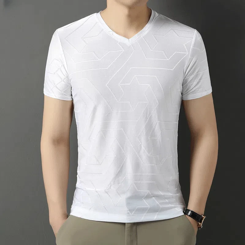 Preppy Style Men\'s Clothing Summer Pullover Short Sleeve Round Neck Geometric Printing T-shirt Casual Comfortable Trendy Tops