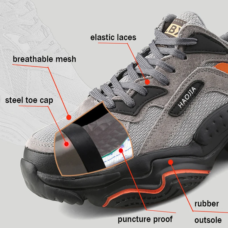 Waliantile Comfort Safety Shoes Men Protective Steel Toe Boots Male Anti-smashing Work Shoes Industry Indestructible Sneakers