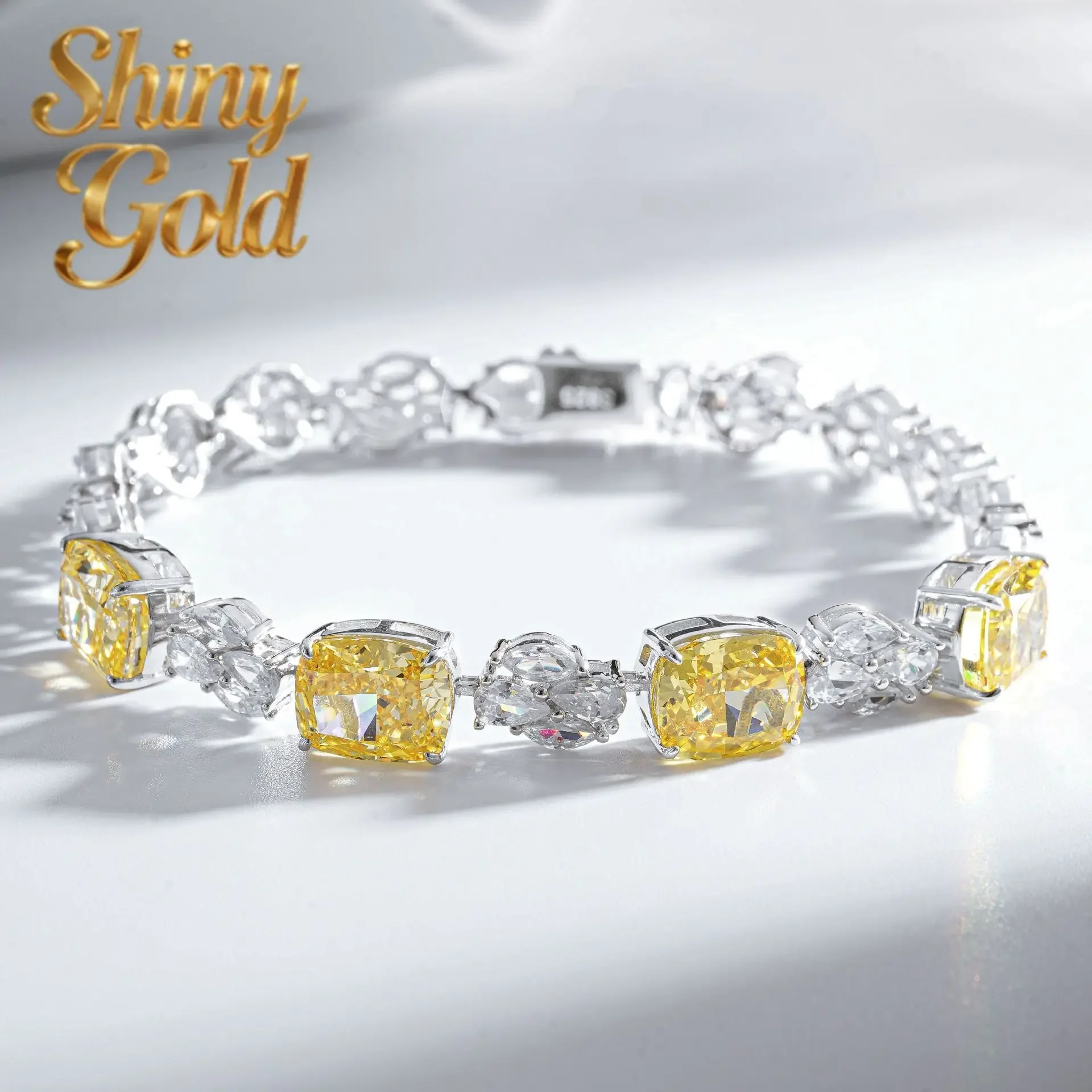 

Браслет ShinyGold18K из белого золота и платины PT950 для женщин, роскошный браслет с бриллиантами и огранкой в виде ледяного цветка.