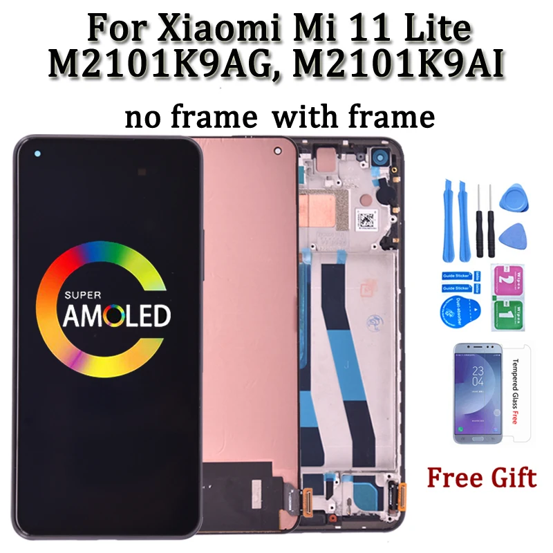 6.55 inches Original AMOLED Screen For Xiaomi MI 11 Lite LCD Touch Screen Digitizer Assembly M2101K9AG Display Replacement