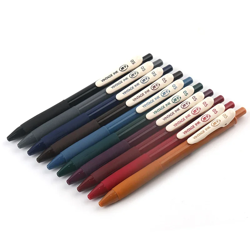 Retractable Vintage Color Gel Pens Set Quick Dry 0.5mm Binder Clip Soft Rubber Grip Bullet Tip Retro Pens for Bullet Jounal image 4