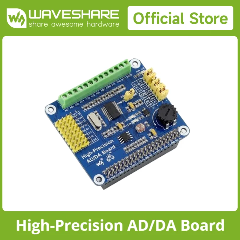 Waveshare High-Precision AD/DA Board Raspberry Pi AD/DA Expansion Add High-precision AD/DA Functions to the RPi 3 B/2 B /A+/B+