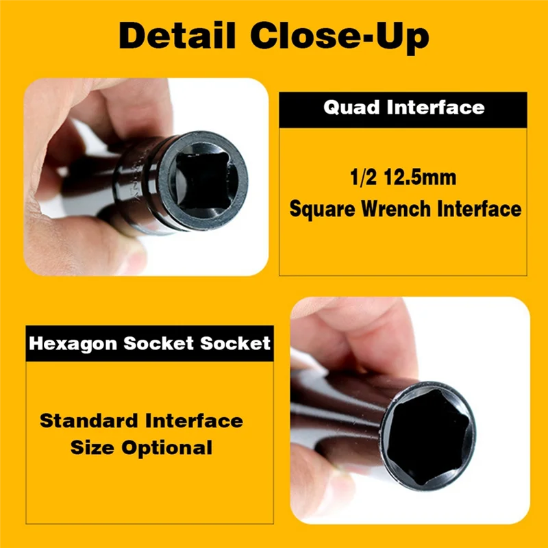

LJL 10Pcs 8-17Mm 1/2 Inch Electric Wrench Socket Head Pneumatic Socket Lithium Electric Wrench Hexagon Opening Lengthened Black