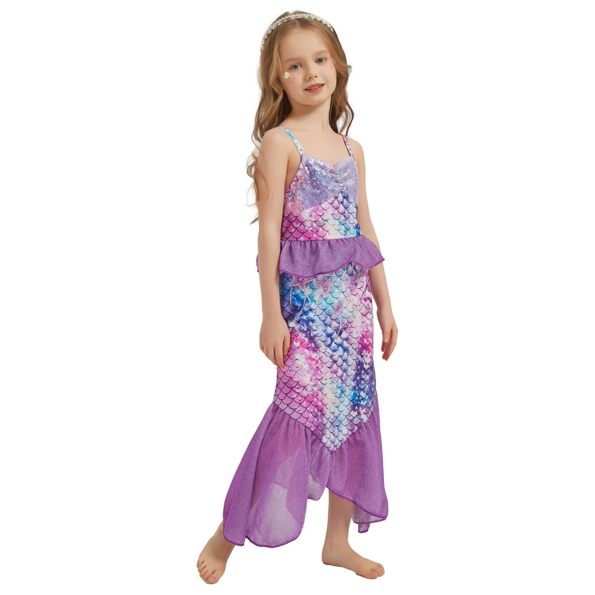 Vestido de sirena para niños, elegante disfraz de princesa sin mangas con lentejuelas para fiesta de cumpleaños y Halloween para niñas