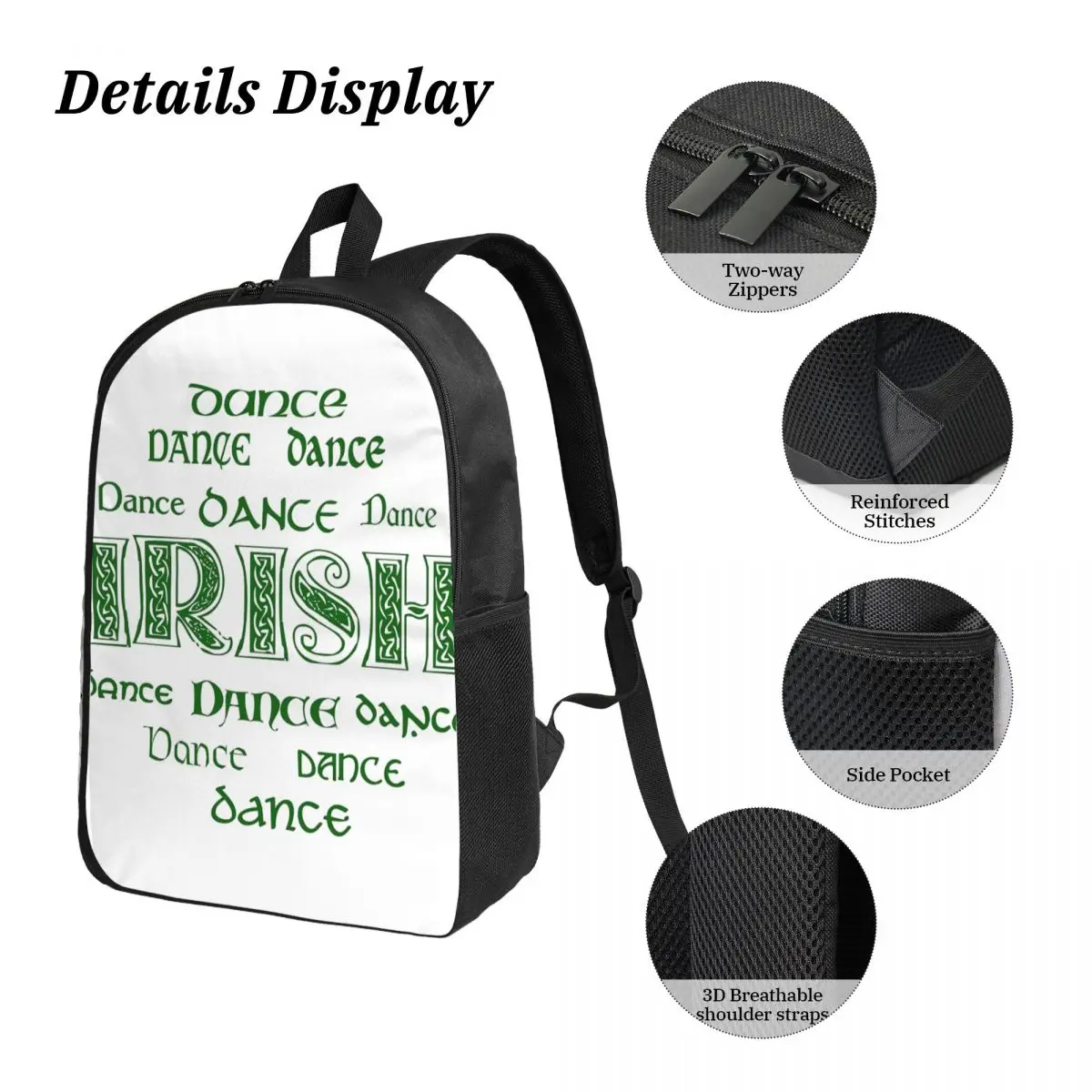 Irish Dance Forever! Backpack Student Boys Girls BookBag School Bag Laptop Shoulder Bags 3ps Insulated Lunch Bag Pencil Case view 3