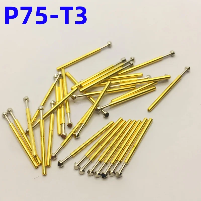 100PCS Spring Test Probe P75-T3 Test Pin Copper NickelPlated Electronic Spring Test Pin Head Dia 1.50mm P75-T Pogo Pin 1.02mm