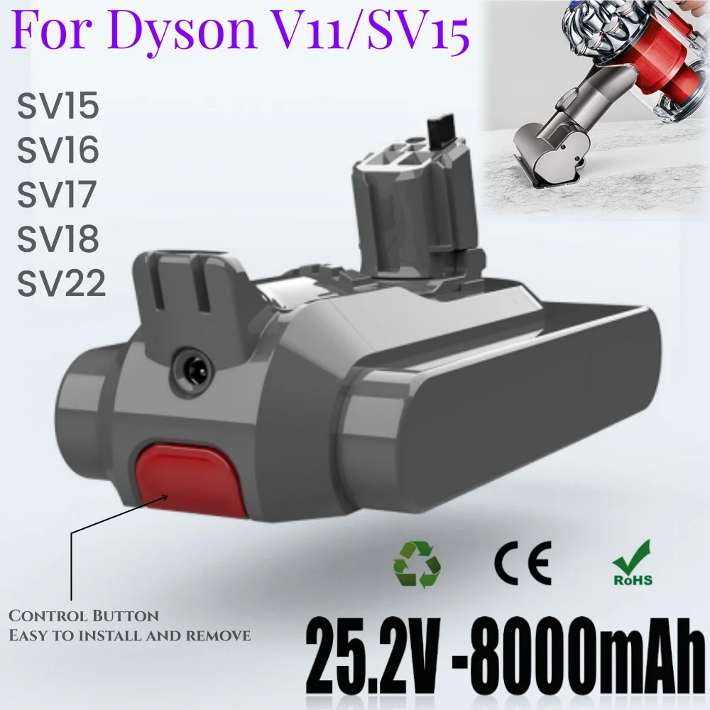 بطارية 25.2 فولت 8000 مللي أمبير في الساعة للمكنسة الكهربائية دايسون V11 SV15 سلسلة رقيق 970145-02 إصدار مشبك بطارية بديل
