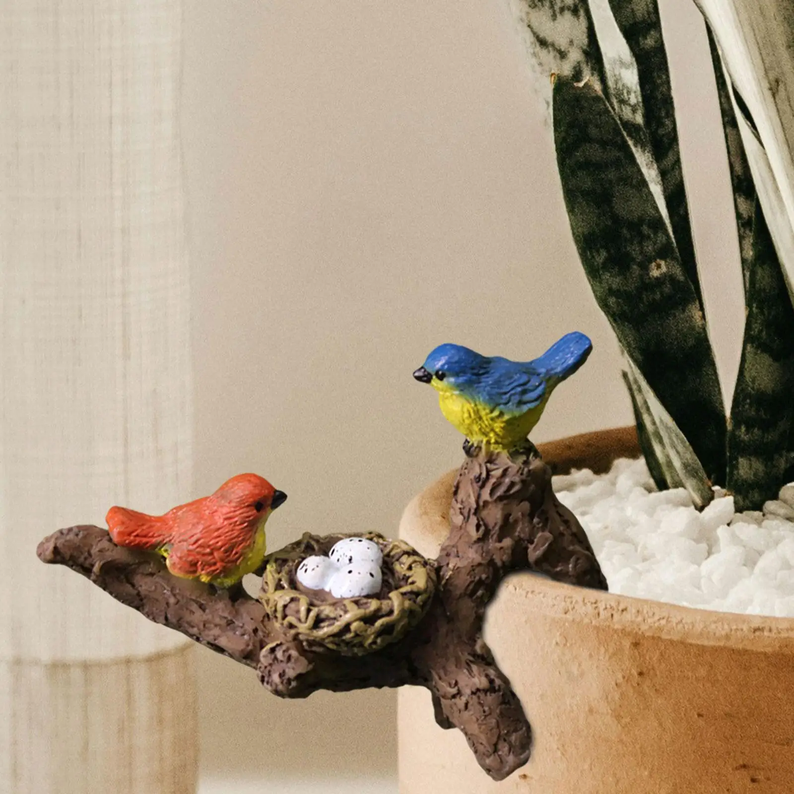 Bird Statue with Branch Decorative Ornament Cute Micro Landscape Bird Figurine for Garden Living Room Indoor Patio Balcony