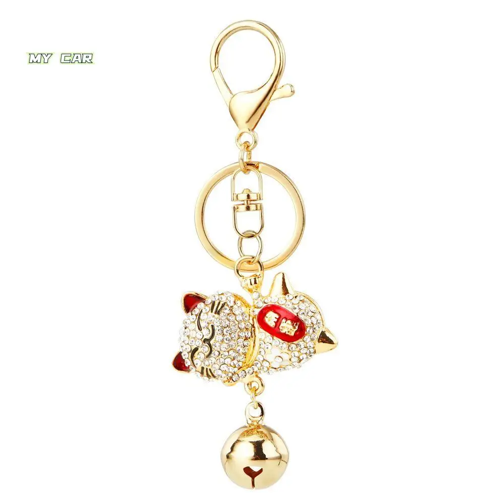 

Party Gift Fortune Rhinestone Cat Keychain Exquisite Shiny Cat Lucky Pendant Creative Chinese Style Car Key Ring New Year Gifts
