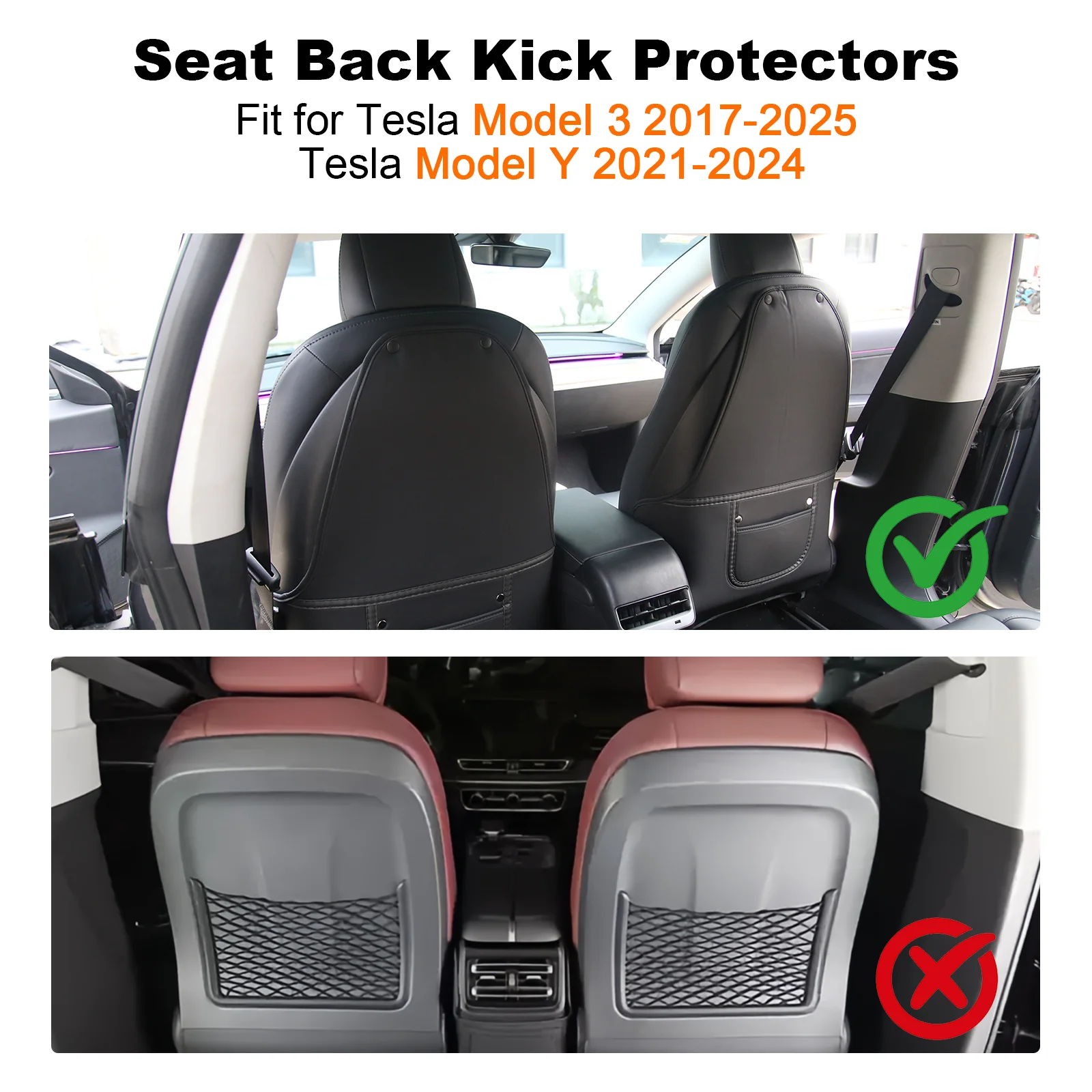 

For Tesla Model Y 2021-2024 Rear Seat Anti Kick Pad For Model 3 2017-2025 Leather Full Surround Seat Back Cover Protective Mat
